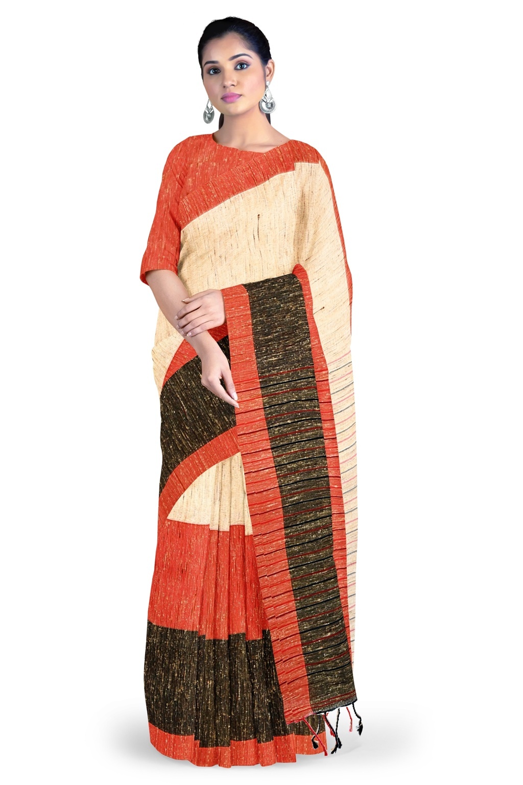 Red White Pure Cotton Kusu Hand Loom Saree (1282)